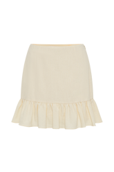 Delfina Linen Mini Skirt With Ruffle - Lemon Sherbet